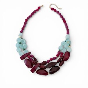 Bohemian Chunky Multicolor Resin Beaded Necklace; Purple and Blue NWT